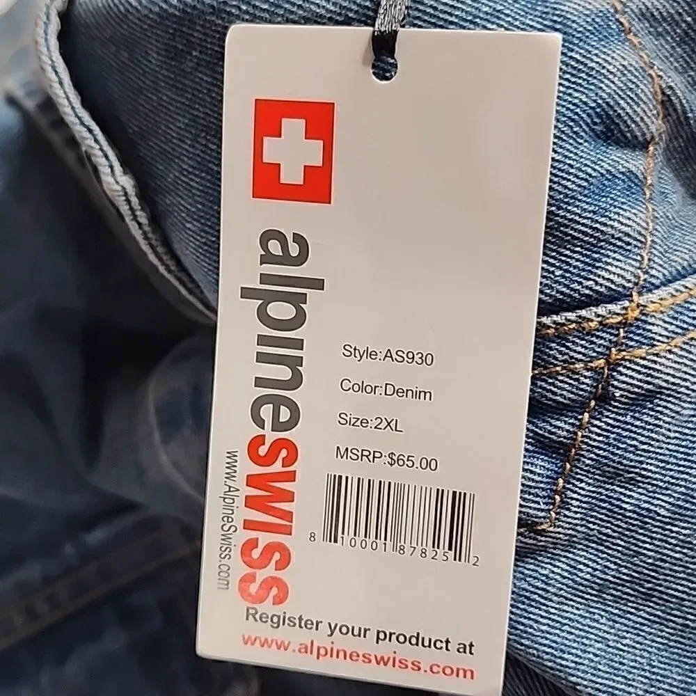2312 NWT ALPINE SWISS DEREK MEN’S CLASSIC DENIM TRUCKER JACKET 2XL